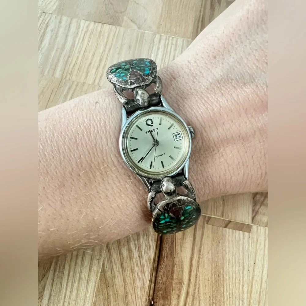 Timex ladies sterling silver mosaic turtle southwestern watch NEW BATTERY
